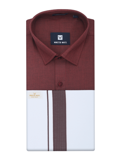 Mens Maroon Shirt with Matching Border Flexi Dhoti Combo Casper Flexi by Minister White