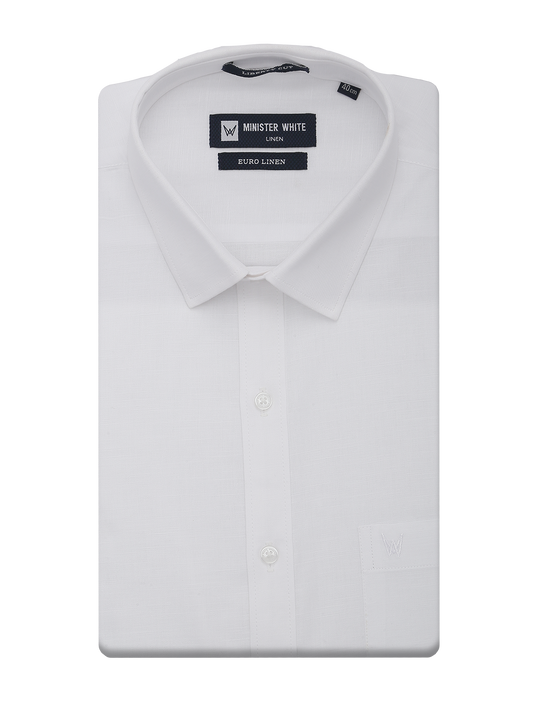 Mens Cotton Linen White Regular Fit Shirt Euro Linen by Minister White