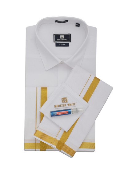Mens Pure Cotton White Wedding Shirt Dhoti by Minister White