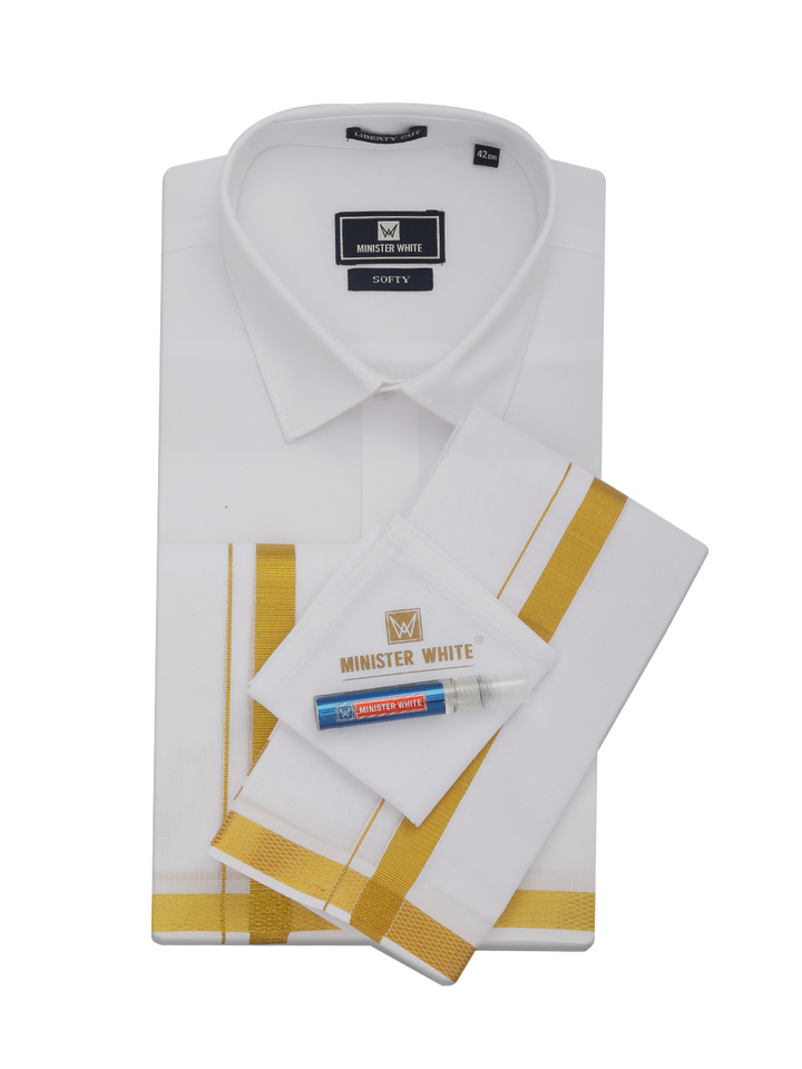 Mens Pure Cotton White Wedding Shirt Dhoti by Minister White