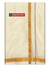 Mens Art Silk Cream Double Dhoti with 50K Gold Jari Border Gaya 50K