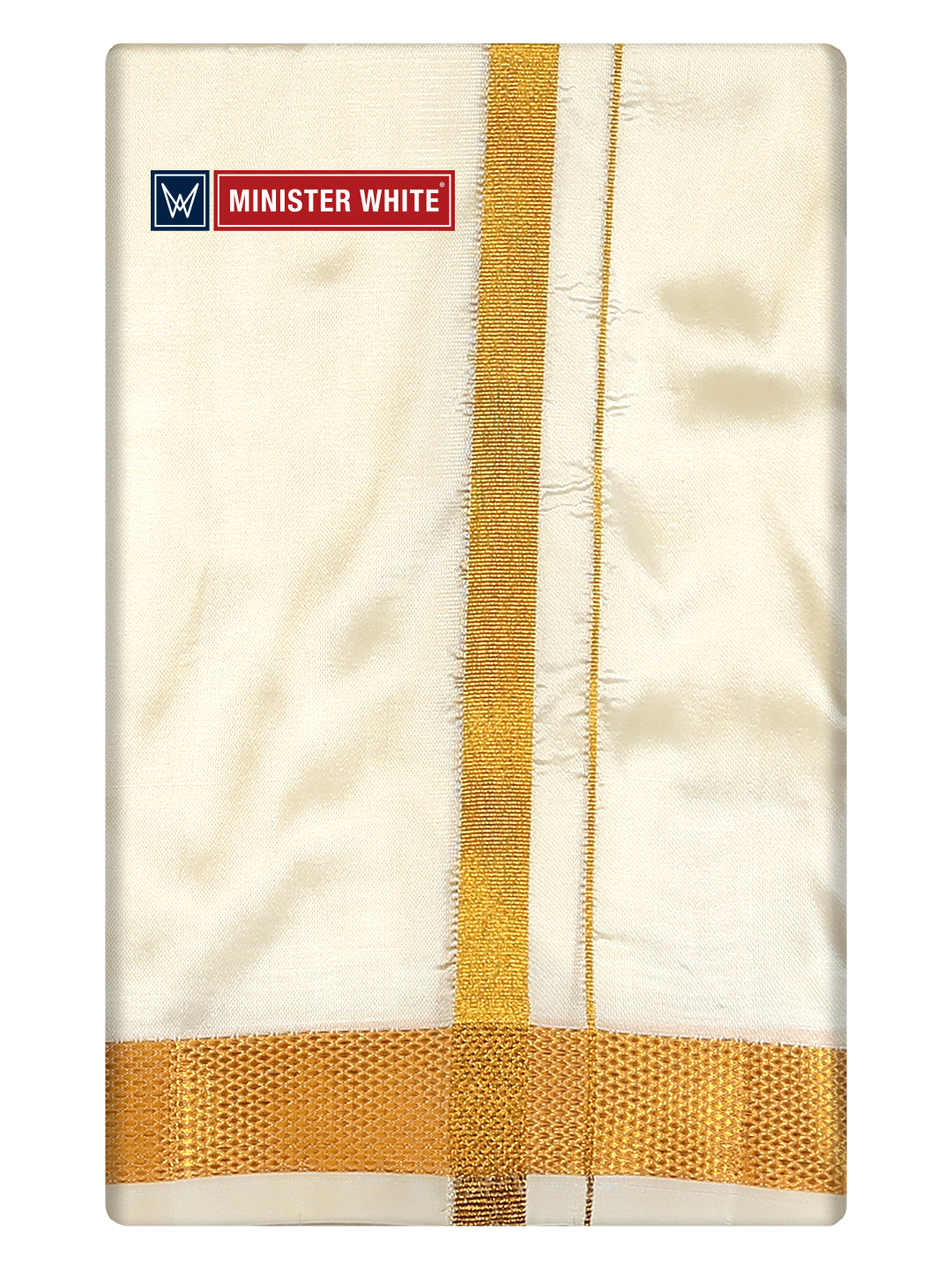 Mens Art Silk Cream Double Dhoti with 70K Gold Jari Border Gaya 70K by Minister White