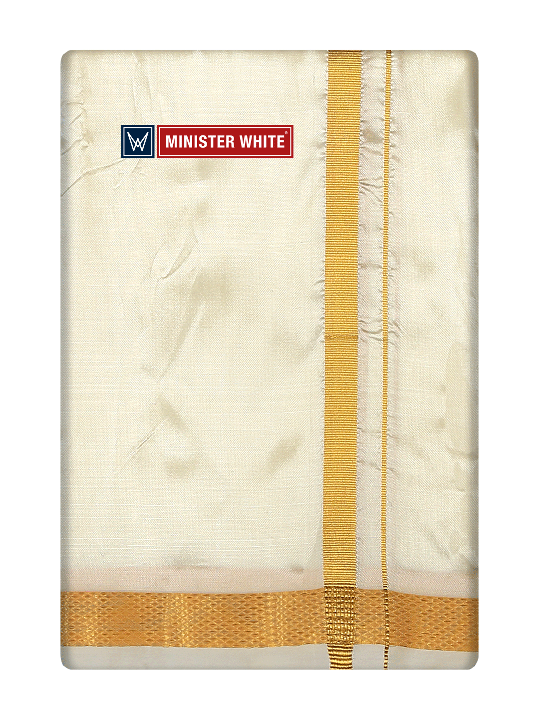 Mens Art Silk Double Layer Cream Dhoti with 50K Gold Jari Border - Prince 50K by Minister White