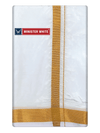 Mens Art Silk White Double Dhoti with 70K Gold Jari Border -  Gaya 70K