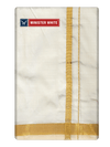 Mens Double Layer Cream Pure Silk Dhoti with 50K Golden Jari Border - Yukta 50K