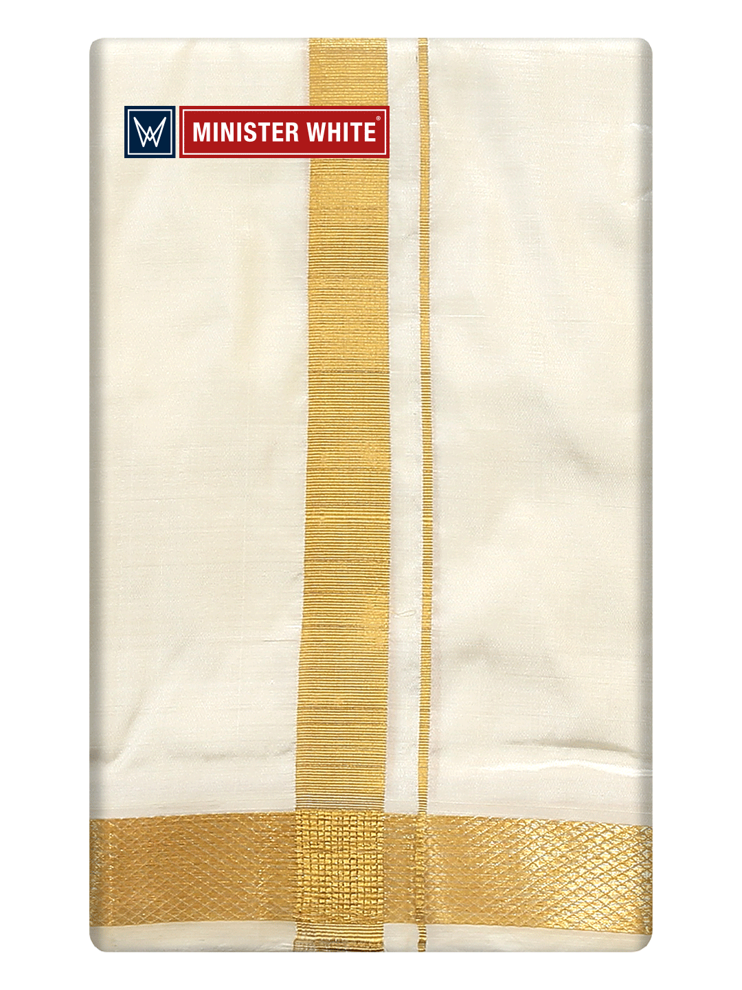 Mens Double Layer Cream Pure Silk Dhoti with 70K Golden Jari Border - Yukta 70K by Minister White