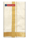 Mens Double Layer Cream Pure Silk Dhoti with 70K Golden Jari Border - Yukta 70K