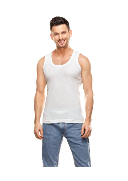 Mens Super Combed Cotton White Vest Hunter by Minister White