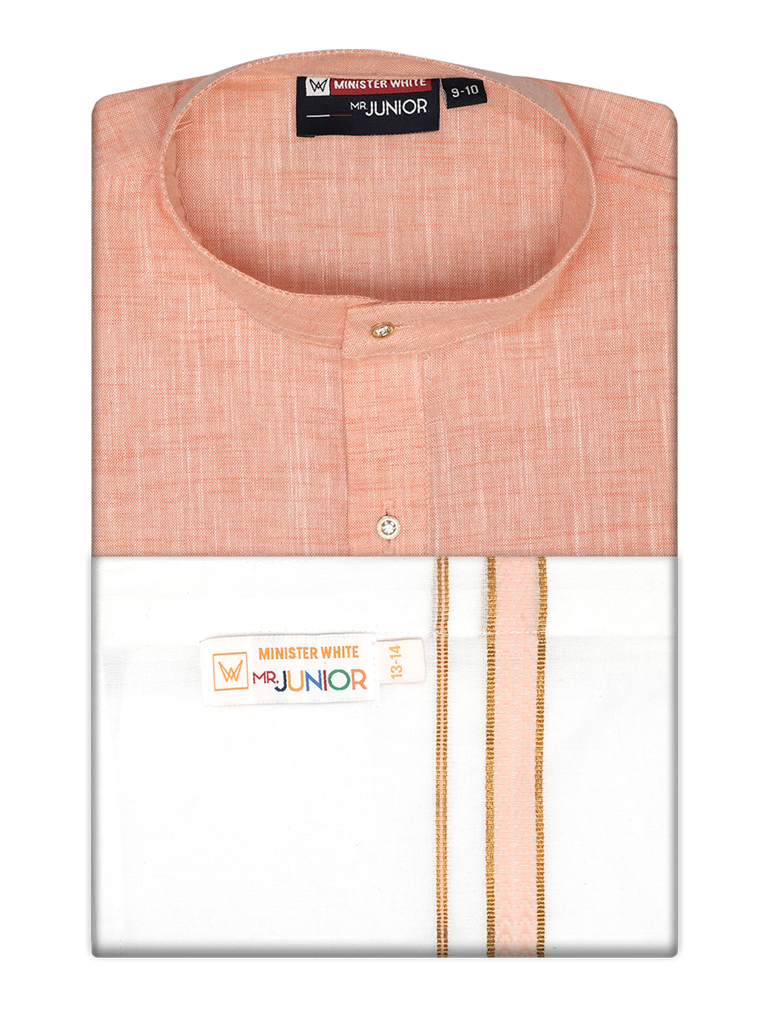 Boys Cotton Peach Kurta with Matching Border Dhoti Combo Honest Boy by Minister White