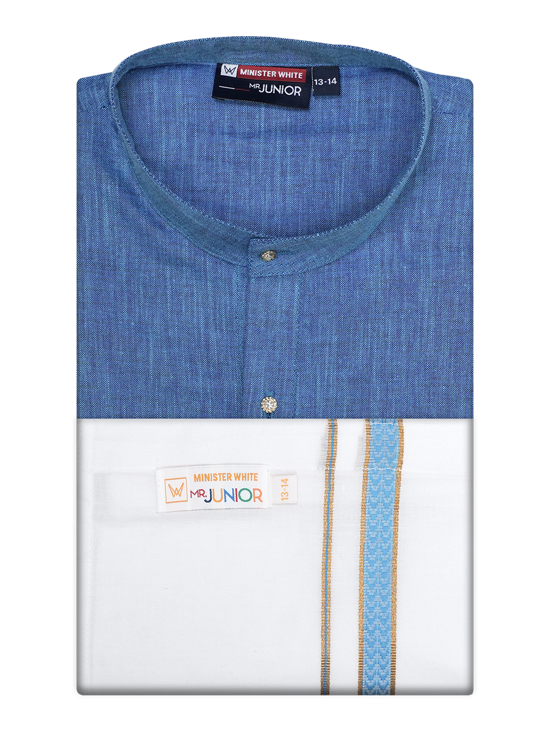 Boys Cotton Blue Kurta with Matching Border Dhoti Combo Honest Boy by Minister White