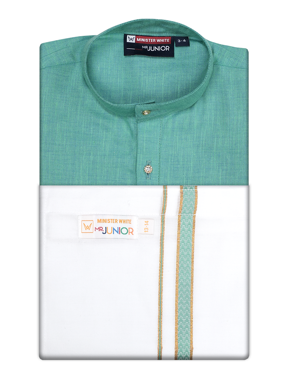 Boys Cotton Mint Blue Kurta with Matching Border Dhoti Combo Honest Boy by Minister White