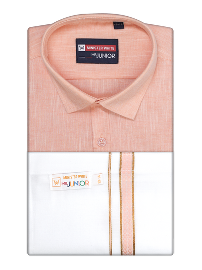 Boys Matching Half Sleeves Shirt with Flexi Dhoti Combo Peach Polite Boy