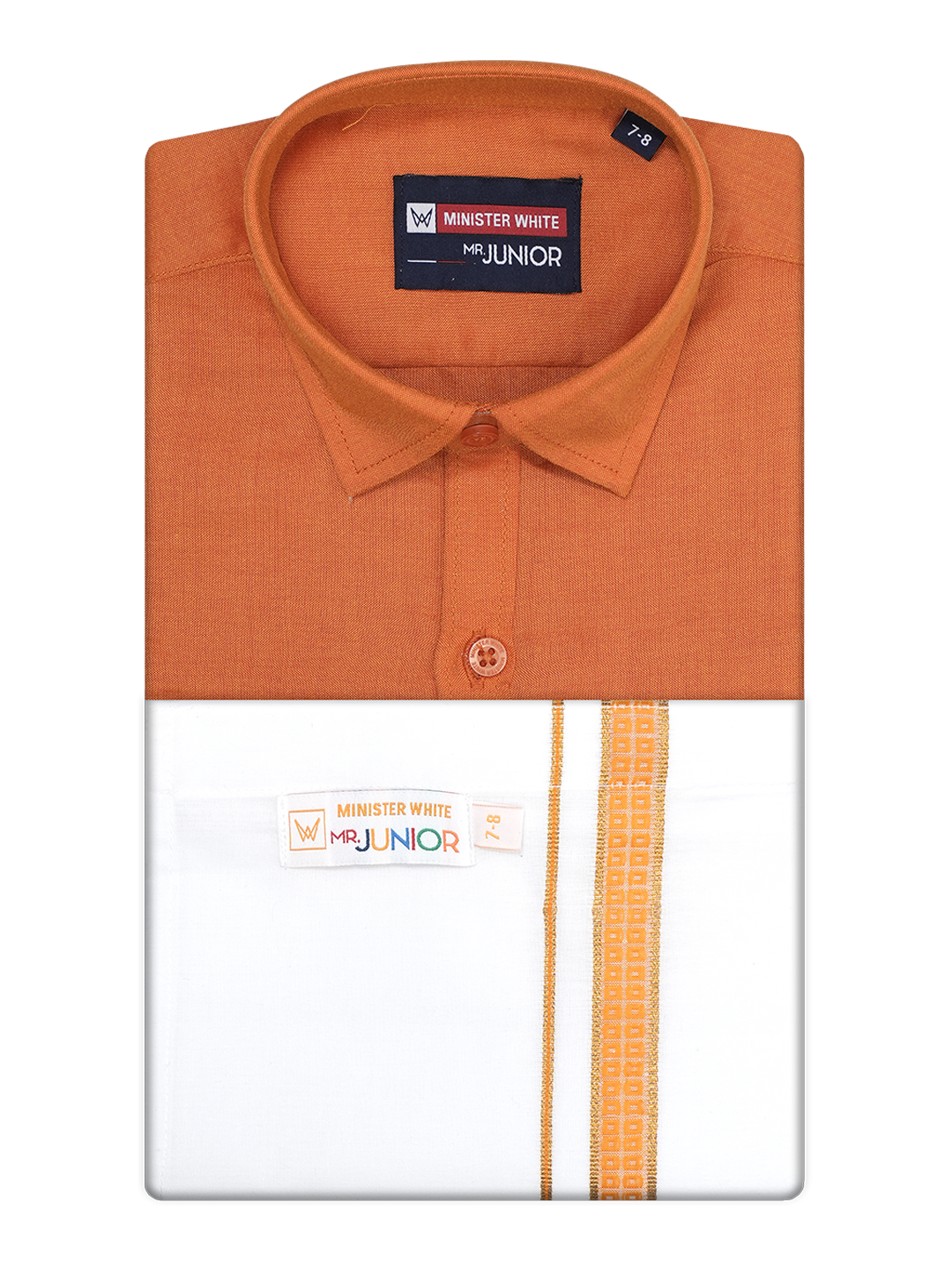 Boys Orange Matching Half Sleeves Shirt with Fancy Flexi Dhoti Combo Brave Boy by Minister White