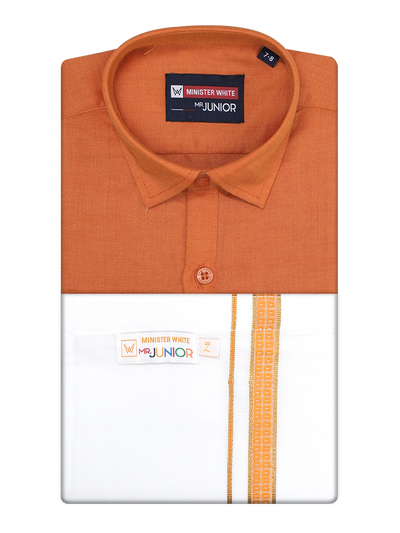 Boys Orange Matching Half Sleeves Shirt with Fancy Flexi Dhoti Combo Brave Boy by Minister White