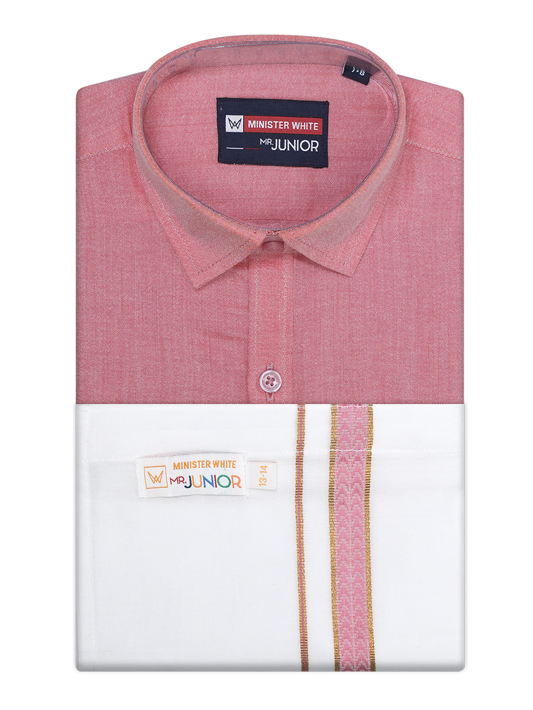 Boys Pink Matching Half Sleeves Shirt with Fancy Flexi Dhoti Combo Brave Boy by Minister White