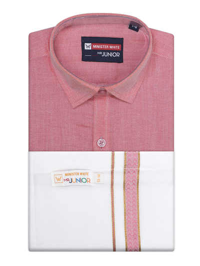 Boys Pink Matching Half Sleeves Shirt with Fancy Flexi Dhoti Combo Brave Boy by Minister White