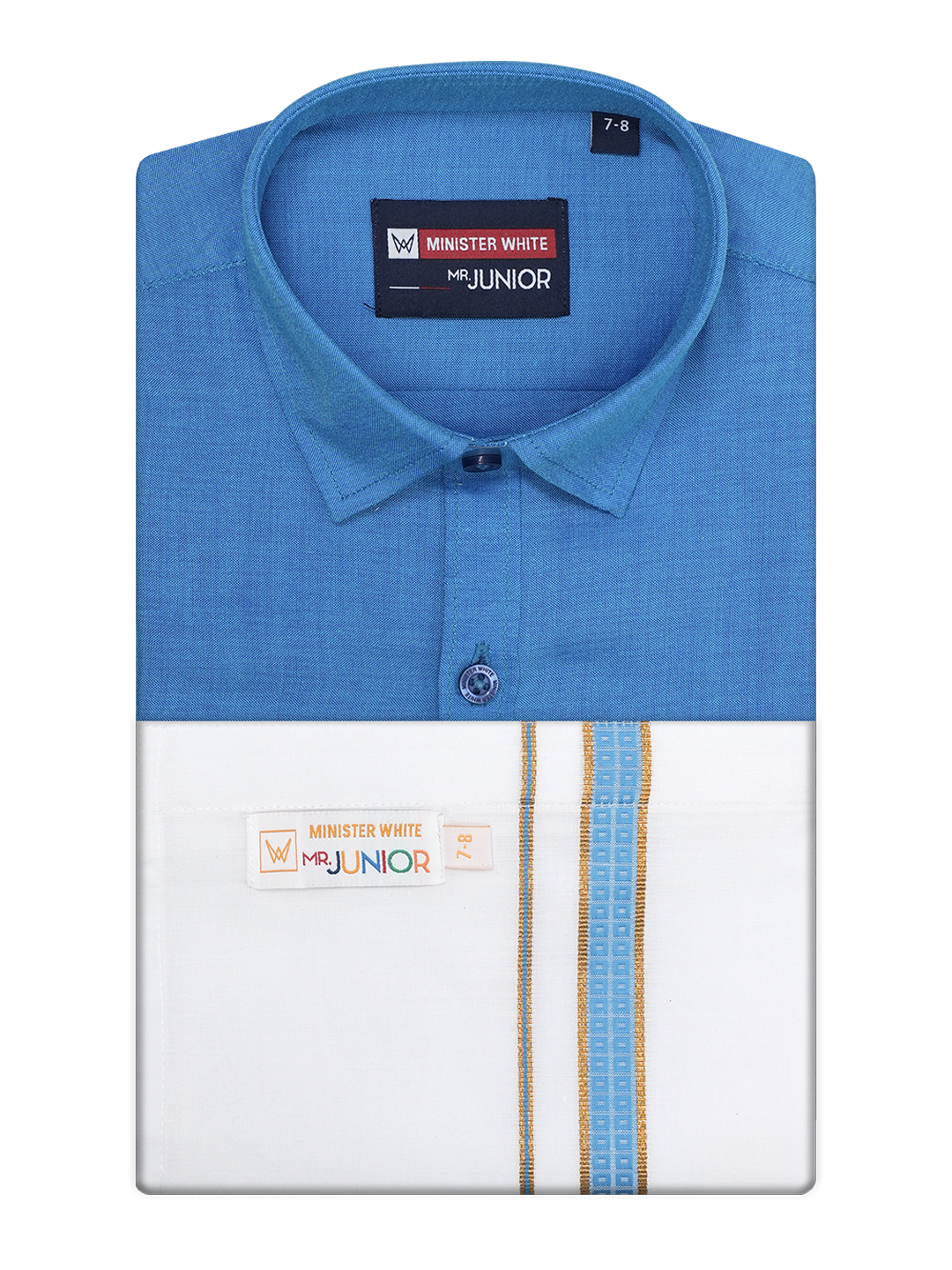 Boys Blue Matching Half Sleeves Shirt with Fancy Flexi Dhoti Combo Brave Boy by Minister White