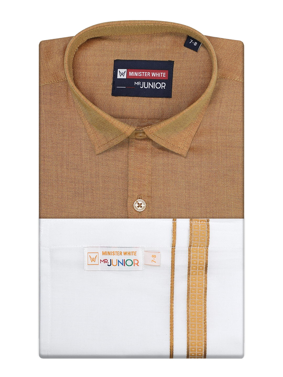 Boys Gold Matching Half Sleeves Shirt with Fancy Flexi Dhoti Combo Brave Boy by Minister White