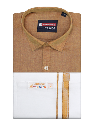 Boys Gold Matching Half Sleeves Shirt with Fancy Flexi Dhoti Combo Brave Boy by Minister White