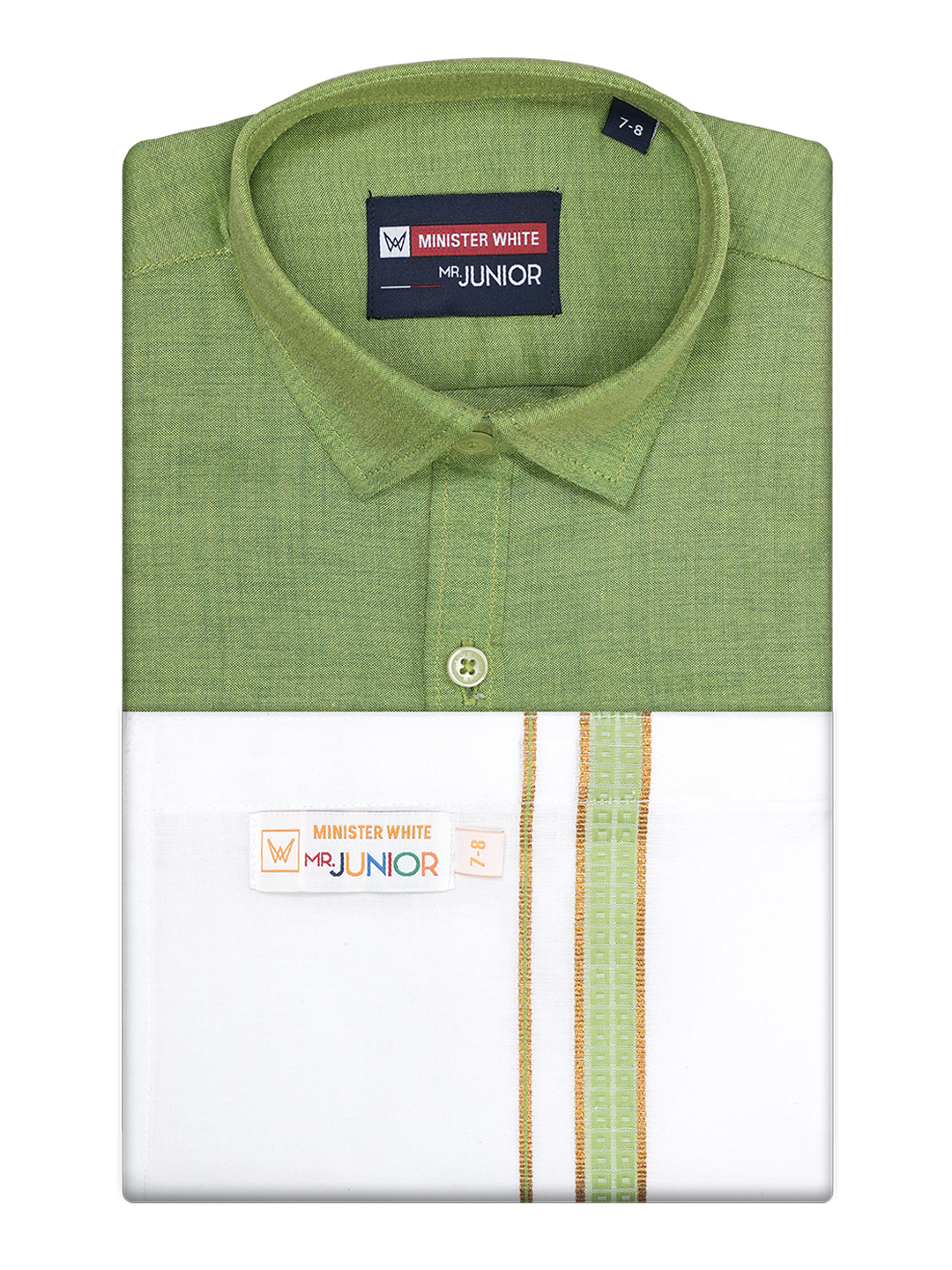 Boys Light Green Matching Half Sleeves Shirt with Fancy Flexi Dhoti Combo Brave Boy by Minister White