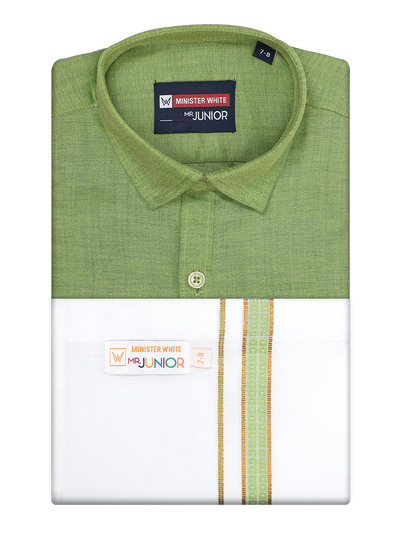 Boys Light Green Matching Half Sleeves Shirt with Fancy Flexi Dhoti Combo Brave Boy by Minister White