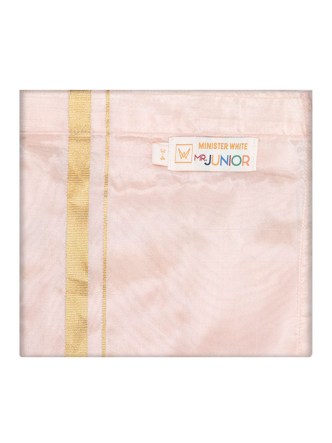 Boys Light Peach Art Silk Dhoti by Minister White