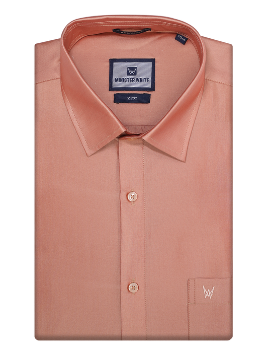 Mens Taffeta Relax Fit Dark Peach Colour Shirt Zest by Minister White