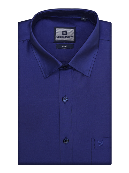 Mens Taffeta Relax Fit Deep Blue Colour Shirt Zest by Minister White