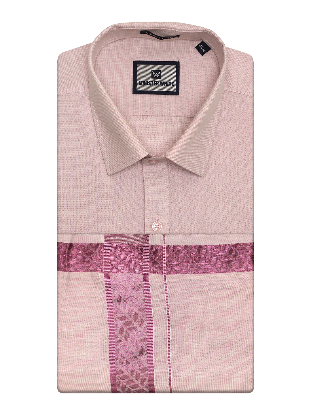 Mens Tissue Rose Shirt with Jacquard Fancy Border Dhoti Wedding Combo Nios by Minister White