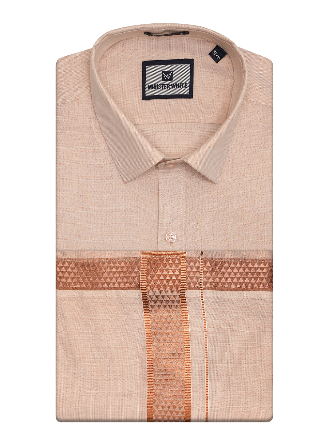 Mens Tissue Copper Shirt with Jacquard Fancy Border Dhoti Wedding Combo Nios by Minister White