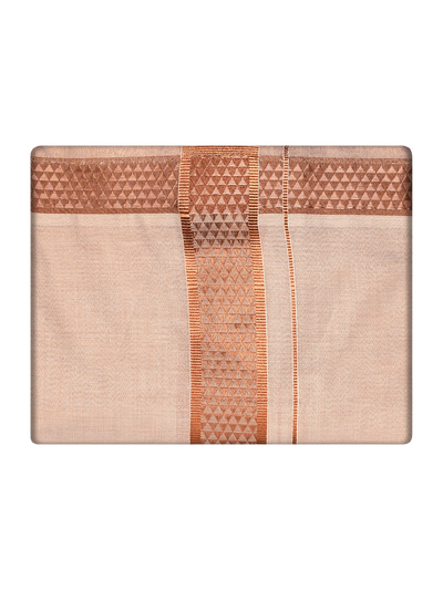 Mens Tissue Copper Color Border Dhoti by Minister White