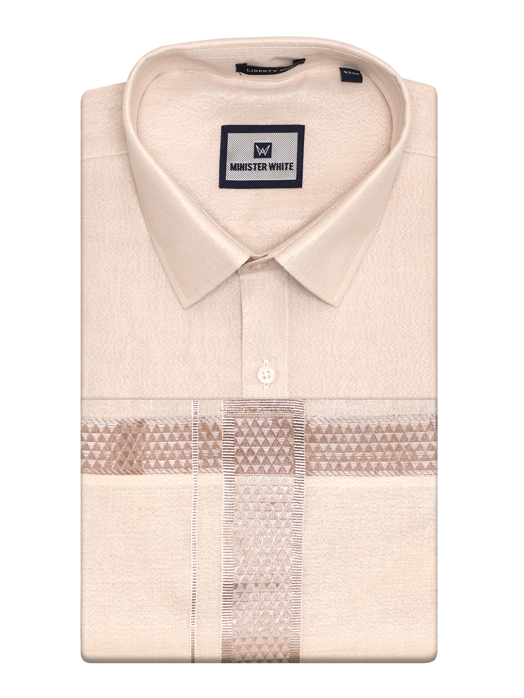 Mens Tissue Almond Shirt with Jacquard Fancy Border Dhoti Wedding Combo Nios by Minister White