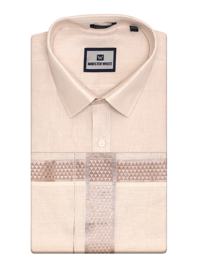 Mens Tissue Almond Shirt with Jacquard Fancy Border Dhoti Wedding Combo Nios by Minister White