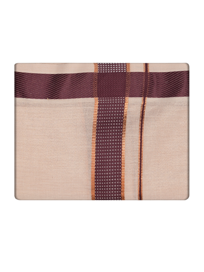 Mens Tissue Maroon Color Border Dhoti by Minister White