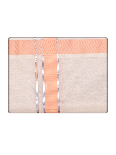 Mens Tissue Peach Color border Dhoti by Minister White