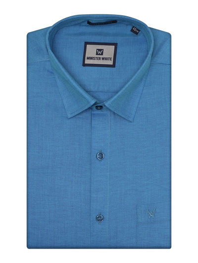 Mens Cotton Blue Shirt by Minister White