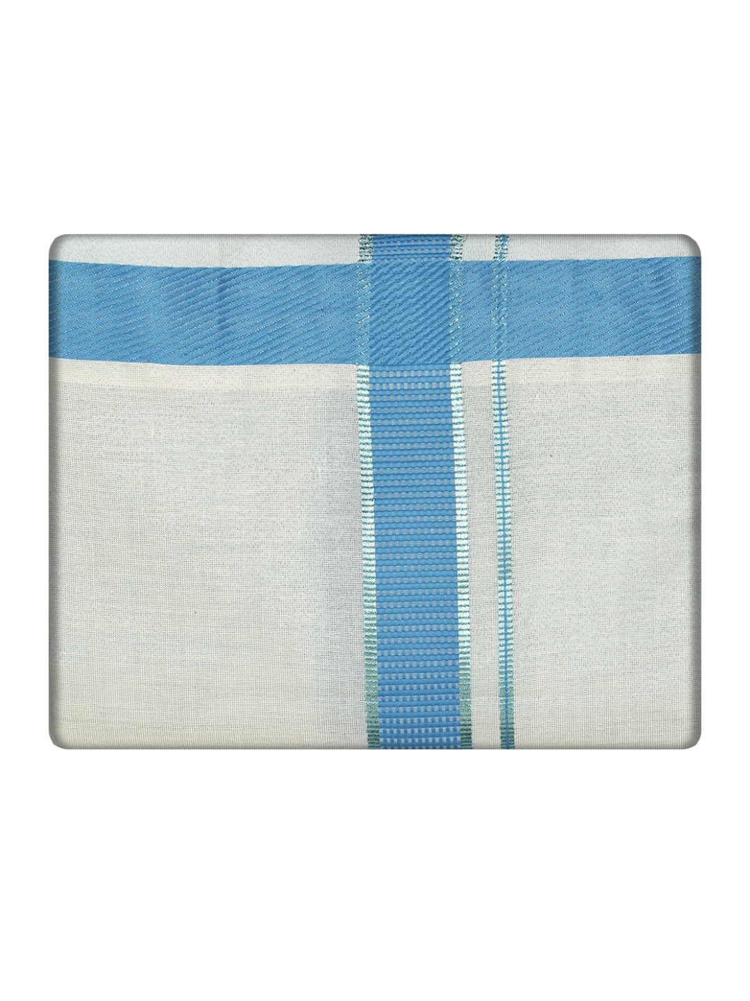 Mens Tissue Blue Color Border Dhoti by Minister White