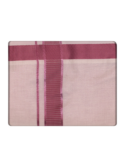 Mens Tissue Magenta Color Border Dhoti by Minister White