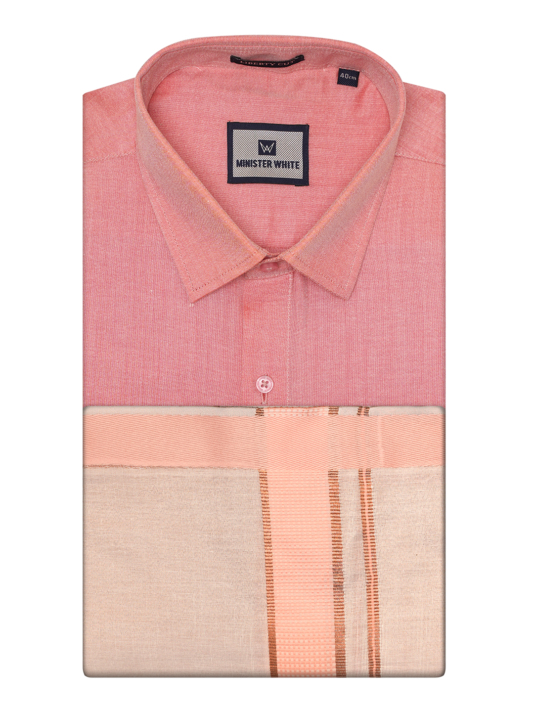 Mens Cotton Pink Shirt with Tissue Matching Border Dhoti Wedding Combo Kandala by Minister White