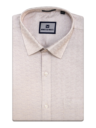 Mens Almond Colour Jacquard Tissue Shirt by Minister White