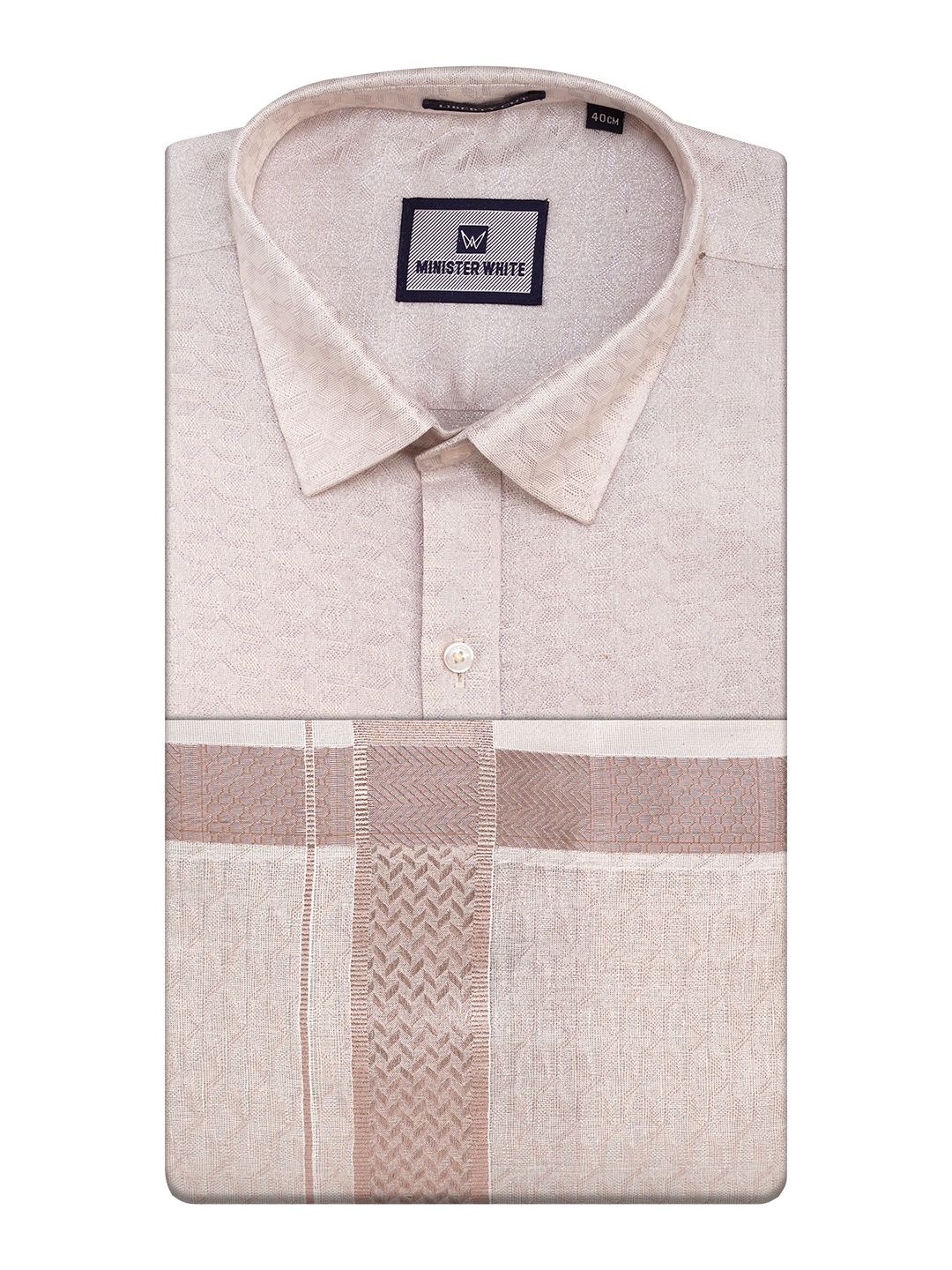 Mens Almond Colour Jacquard Shirt with Matching Dhoti Combo Zeebra by Minister White