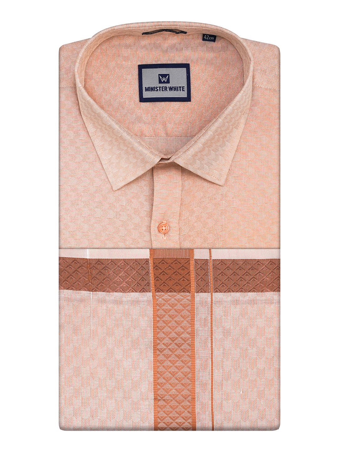 Mens Copper Colour Jacquard Shirt with Matching Dhoti Combo Zeebra by Minister White