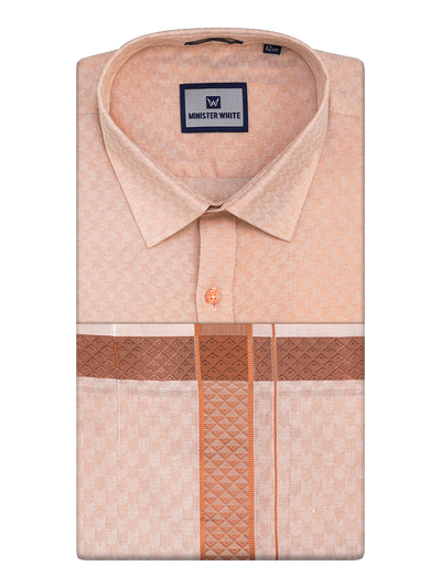 Mens Copper Colour Jacquard Shirt with Matching Dhoti Combo Zeebra by Minister White