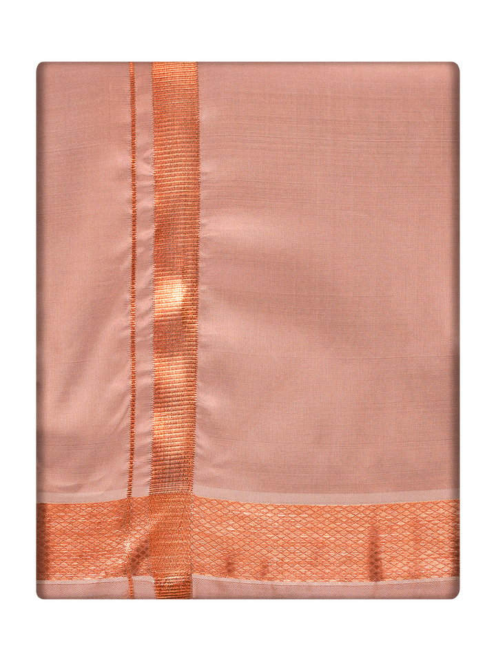 Men's Premium Art Silk Dark Copper Shirt Bit with Copper Jari Border Dhoti Combo Cherished Moments