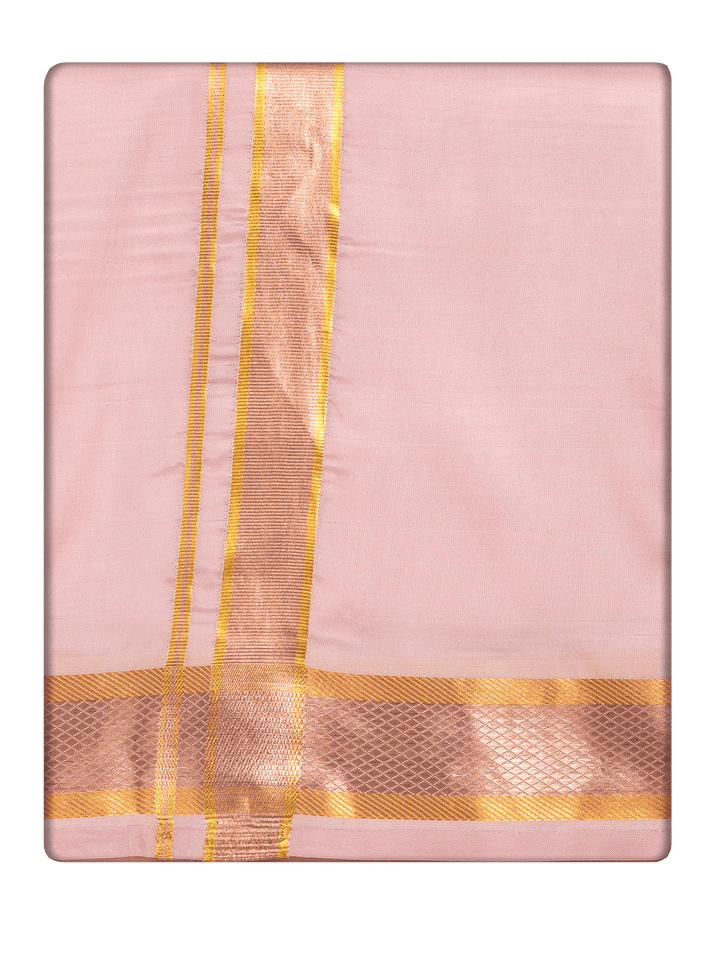 Men's Premium Art Silk Pink Shirt Bit with Gold Jari Border Dhoti Combo Cherished Moments