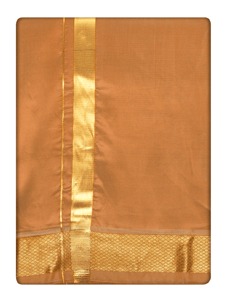 Men's Premium Art Silk Dark Gold Shirt Bit with Gold Jari Border Dhoti Combo Cherished Moments