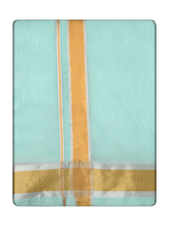 Men's Premium Art Silk Mint Leaf Gold Jari Border Dhoti Combo