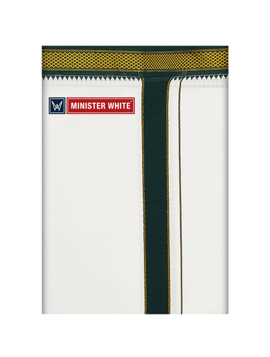 Mens Cotton White Single Layered with Mayilkhan Border Dhoti - Kesalam by Minister White