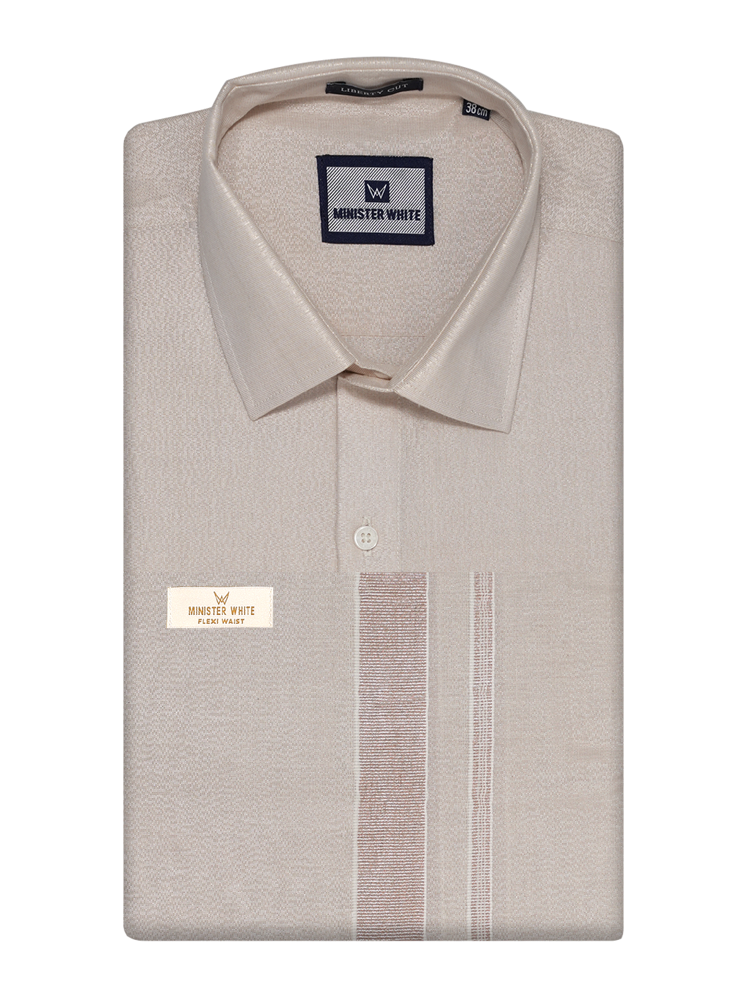 Mens Tissue Light Copper Colour Flexi Dhoti Shirt Wedding Combo Maverik Flexi by Minister White