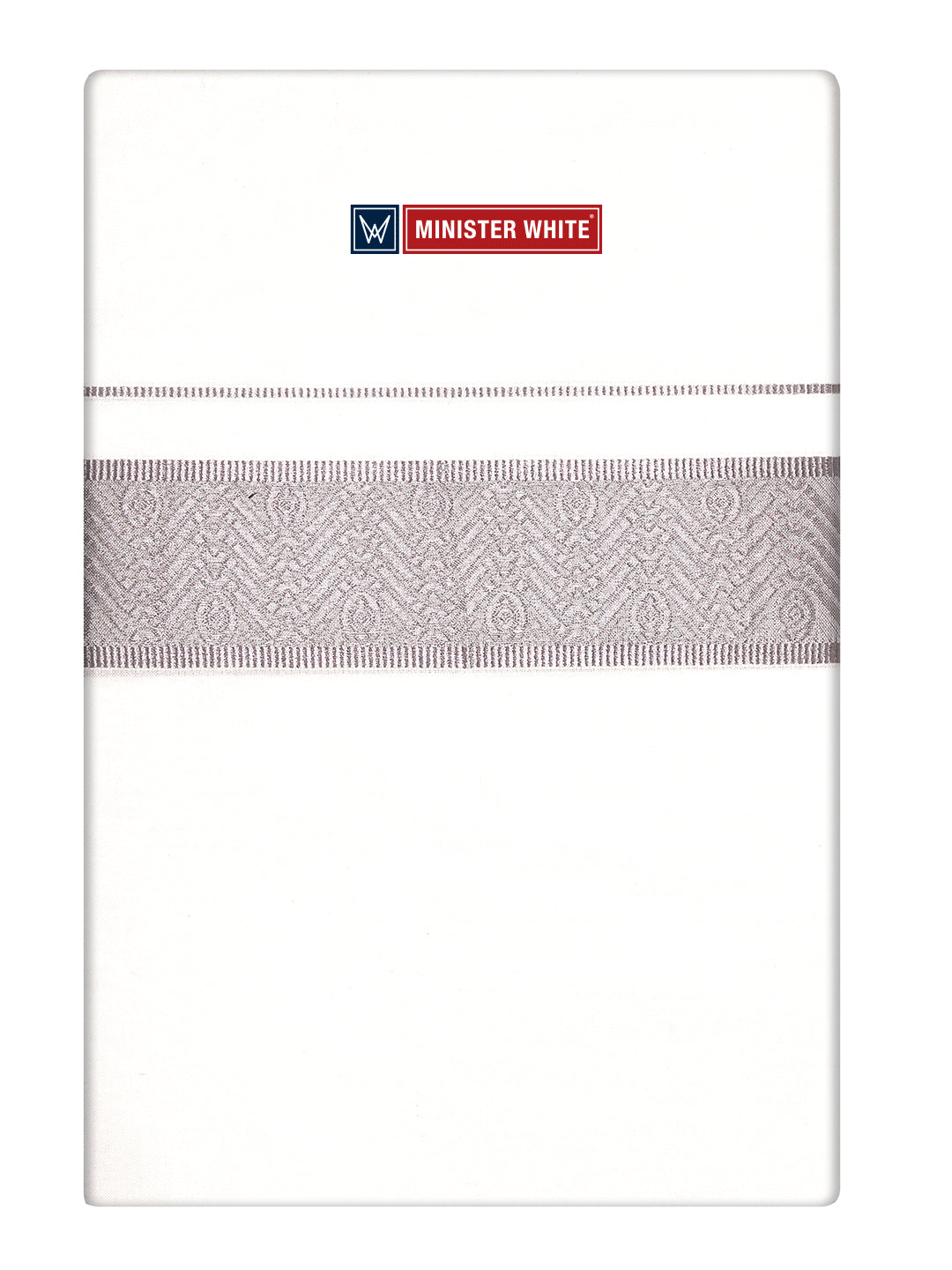 Mens Cotton White Single Layered Dhoti with Light Rose Jacquard Fancy Border - Saffron by Minister White